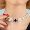 Cheap Lovely Lady Diana Parel Choker Ketting In Saffierblauw