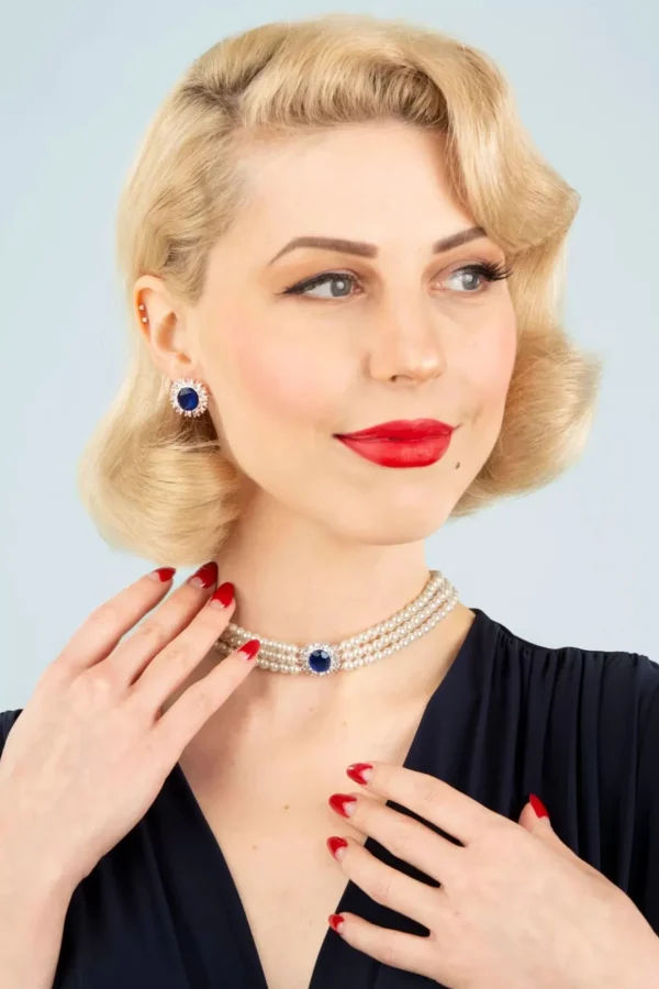 Cheap Lovely Lady Diana Parel Choker Ketting In Saffierblauw