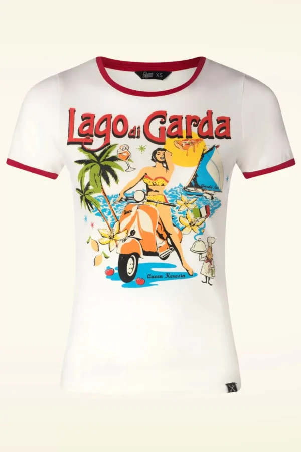 Fashion Queen Kerosin Lago Di Garda T-Shirt In Gebroken Wit