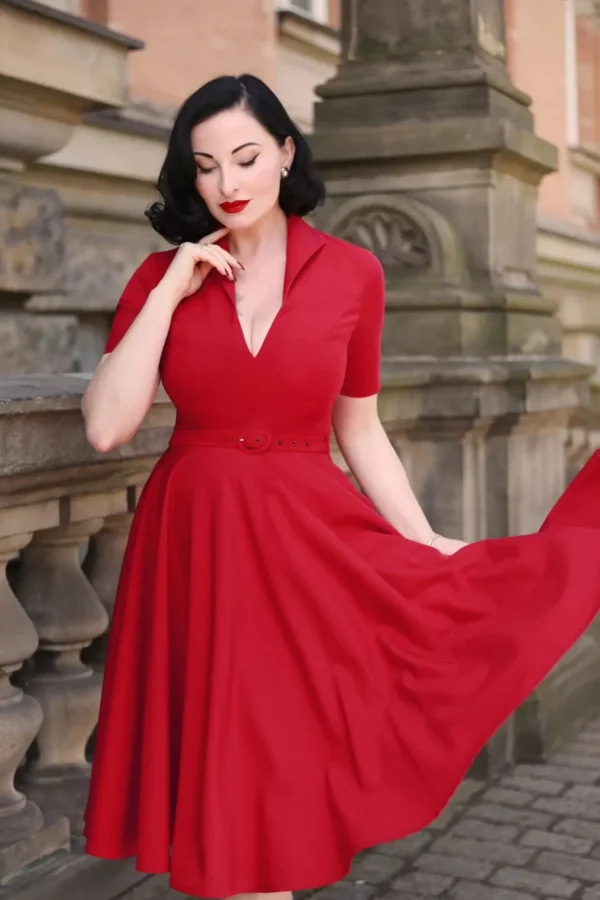 Hot Vintage Diva Laura Lee Swing Jurk In Rood