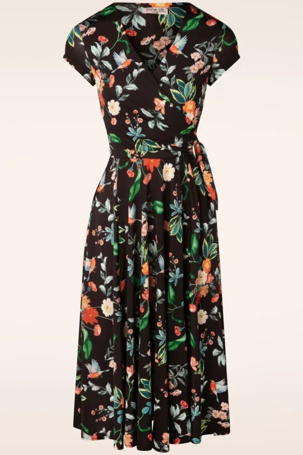 Online Vintage Chic for Topvintage Layla Floral Gekruiste Jurk In Zwart