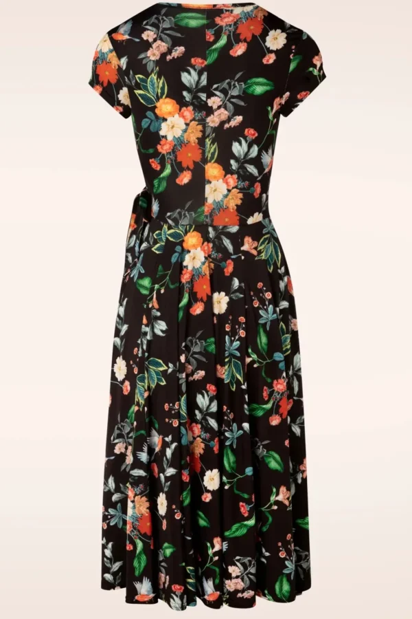 Online Vintage Chic for Topvintage Layla Floral Gekruiste Jurk In Zwart