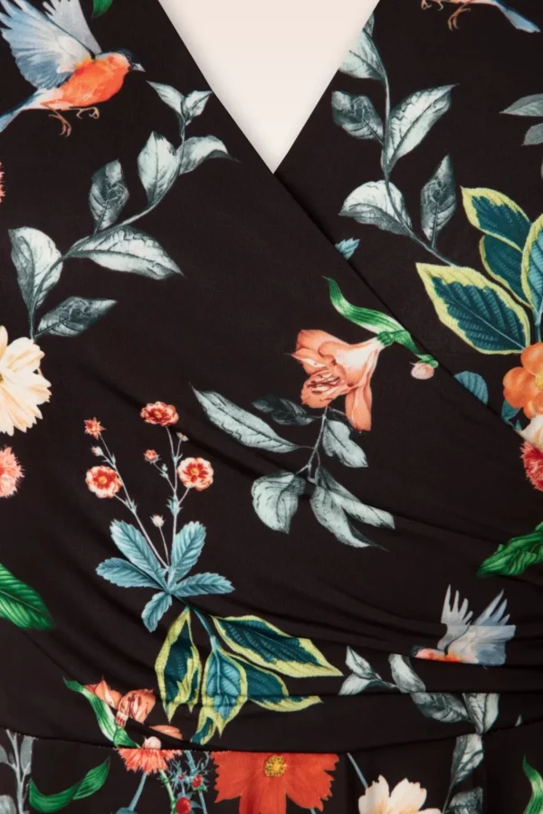 Online Vintage Chic for Topvintage Layla Floral Gekruiste Jurk In Zwart