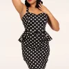 New Collectif Clothing Lilla Polka Peplum Pencil Jurk In Zwart