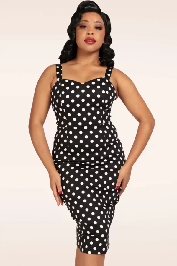 New Collectif Clothing Lilla Polka Peplum Pencil Jurk In Zwart