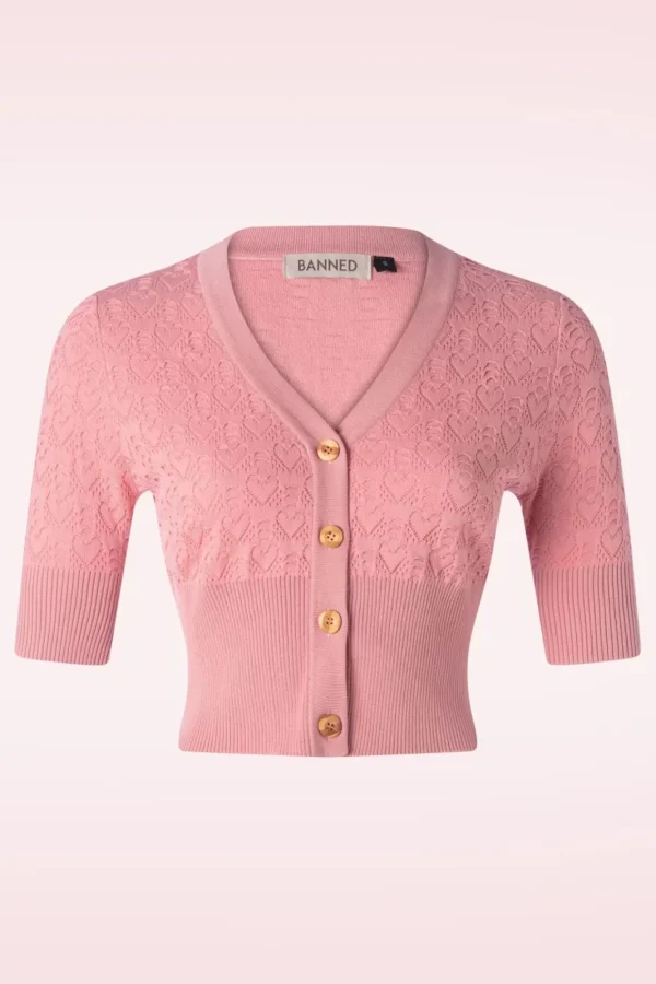 Shop Banned Retro Love Heart Cardigan In Poederroze