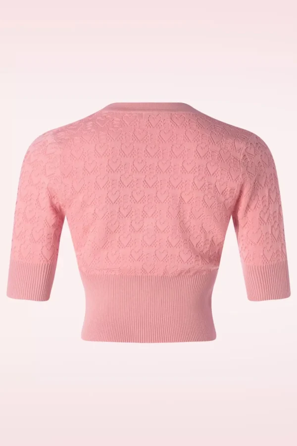 Shop Banned Retro Love Heart Cardigan In Poederroze