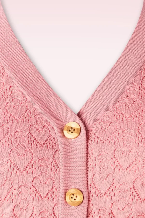 Shop Banned Retro Love Heart Cardigan In Poederroze