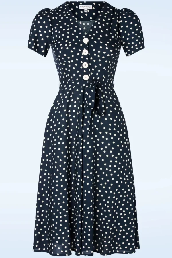 Cheap Very Cherry Magnolia Polka Dot Jurk In Marineblauw