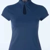 Flash Sale Banned Retro Mandarin Collar Top In Marineblauw