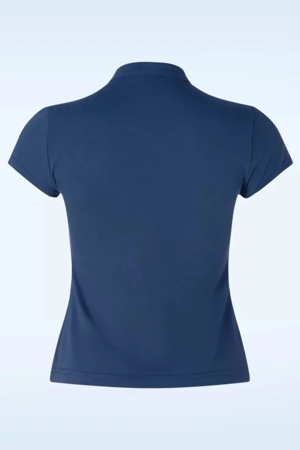 Flash Sale Banned Retro Mandarin Collar Top In Marineblauw