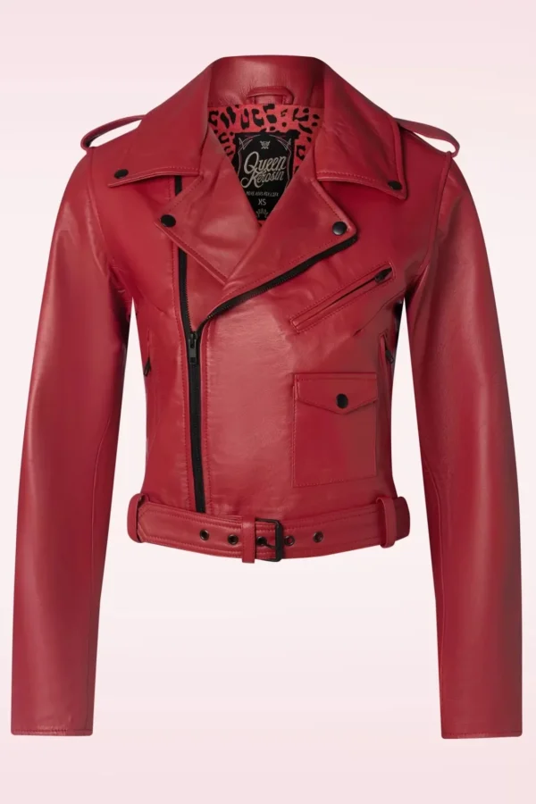 Outlet Queen Kerosin Marlon Leren Biker Jas In Rood