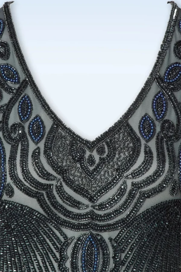 Fashion GatsbyLady Marta Flapper Jurk In Blauw En Grijs