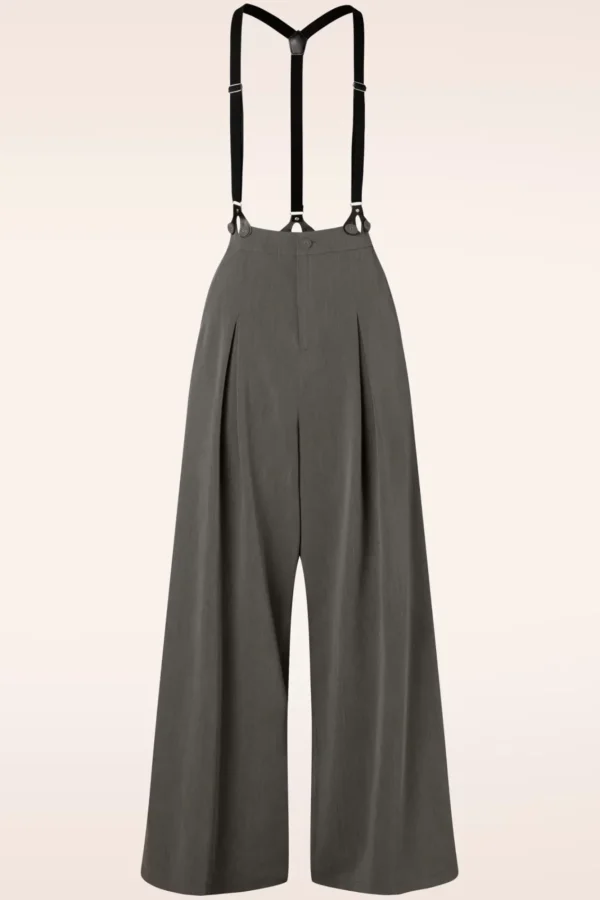 Shop Vixen Martha Krijtstreepbroek Met Bretels In Grijs