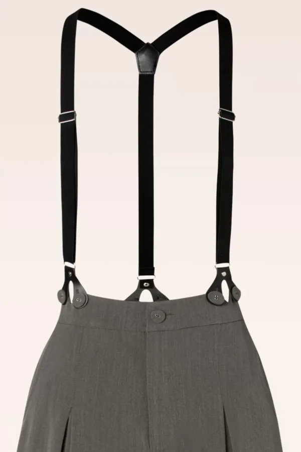 Shop Vixen Martha Krijtstreepbroek Met Bretels In Grijs