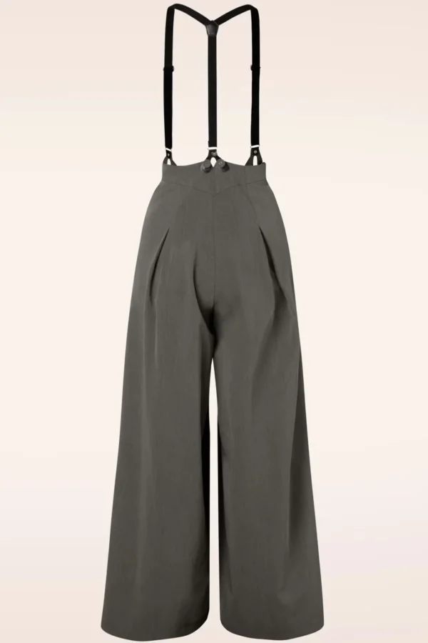 Shop Vixen Martha Krijtstreepbroek Met Bretels In Grijs