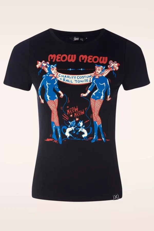 New Queen Kerosin Meow Meow T-Shirt In Zwart