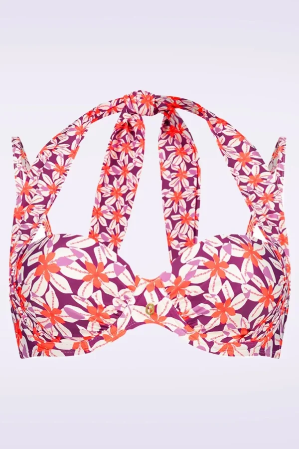 Shop TC Beach Multiway Summer Flowers Bikinitop In Paars