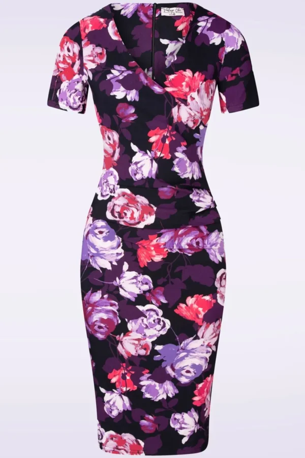 Shop Vintage Chic for Topvintage Noa Floral Pencil Jurk In Paars En Rood