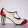 Hot Nemonic Ojo T-Strap Pumps In Creme En Rood