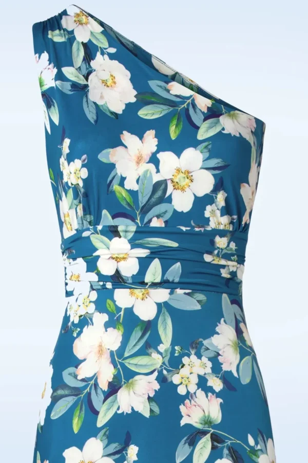Store Vintage Chic for Topvintage Olga Flowers One Shoulder Maxi Jurk In Blauw