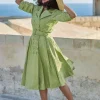 New Miss Candyfloss Petula Sage Overcoat Jurk In Peergroen