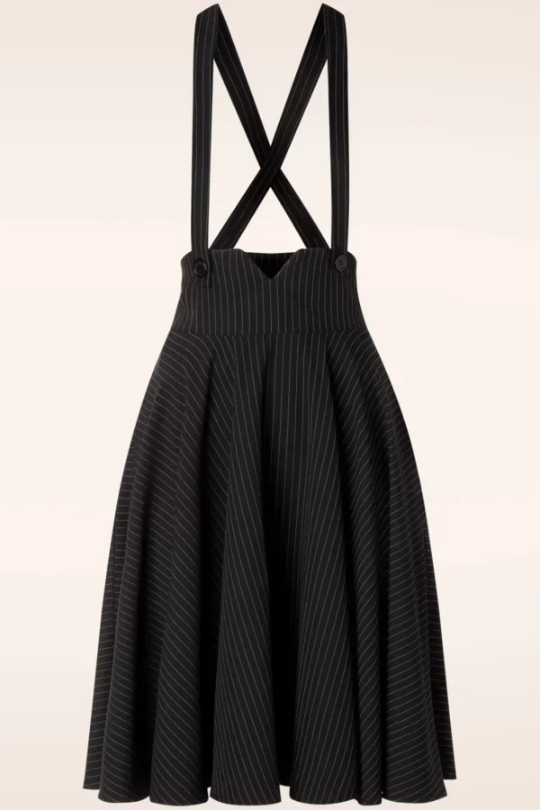 Outlet Vixen Pinstripe Suspender Swing Rok In Zwart