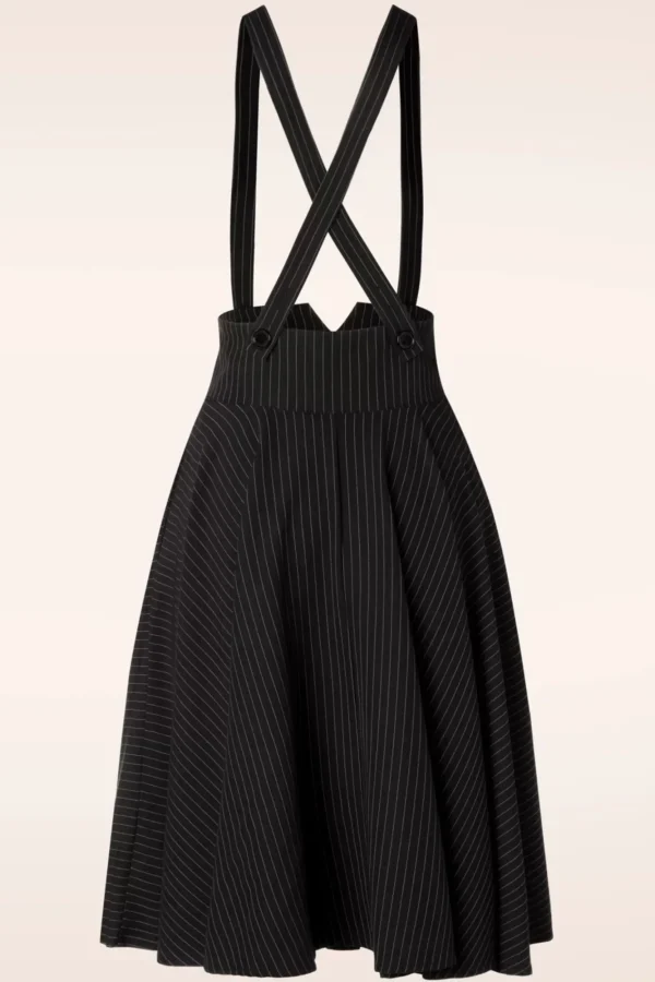 Outlet Vixen Pinstripe Suspender Swing Rok In Zwart