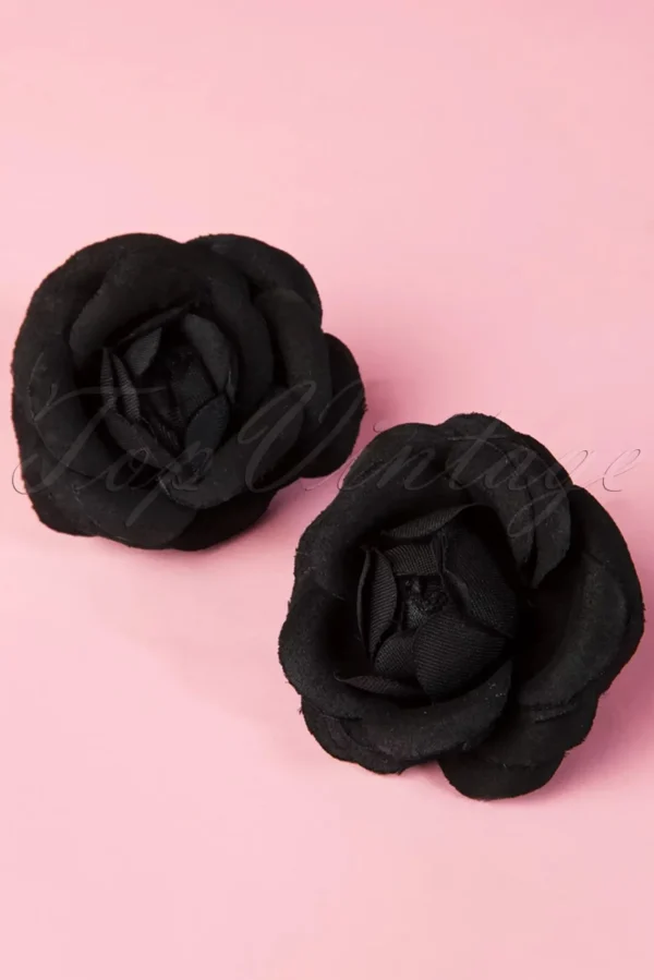 Sale ZaZoo Pin-Up Paar Zwarte Bloem Haarclips