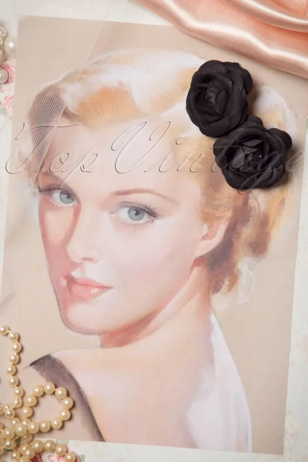 Sale ZaZoo Pin-Up Paar Zwarte Bloem Haarclips