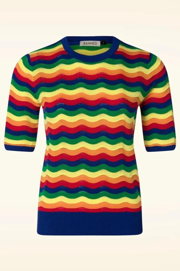 Shop Banned Retro Rainbow Waves Jumper In Multi