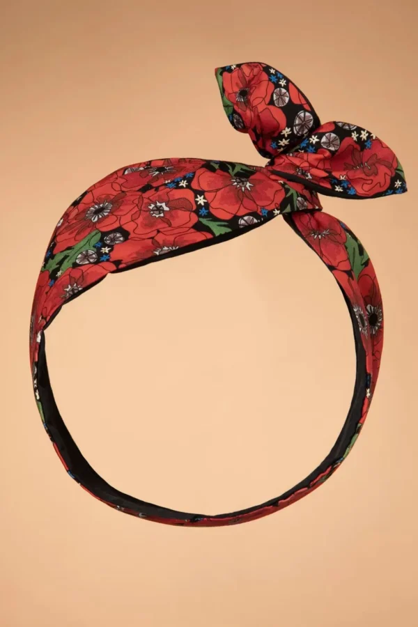 Store Be Bop a Hairbands Retro Poppies Haarsjaal In Zwart En Rood