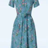 New Very Cherry Revers Fieldbouquet Midi Jurk In Blauw