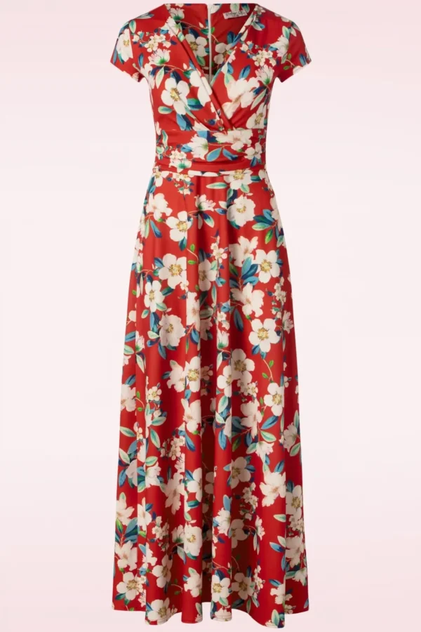 Shop Vintage Chic for Topvintage Rinda Bloemen Maxi Jurk In Warm Rood