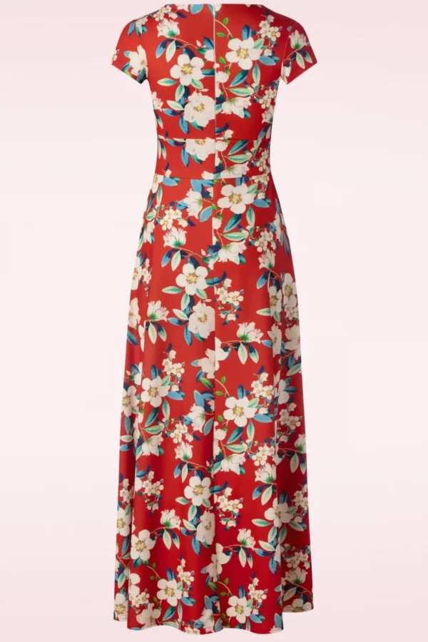 Shop Vintage Chic for Topvintage Rinda Bloemen Maxi Jurk In Warm Rood