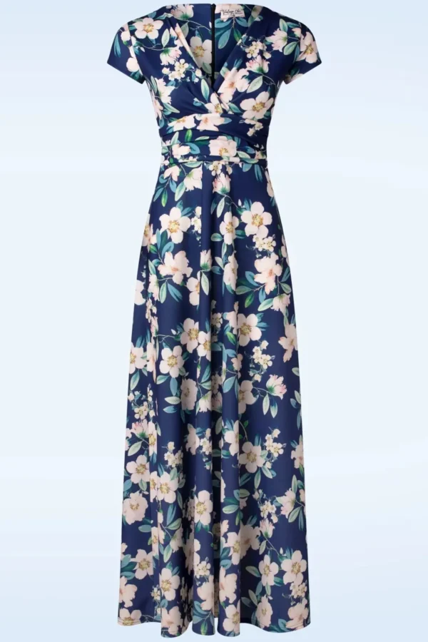 Discount Vintage Chic for Topvintage Rinda Floral Maxi Jurk In Marineblauw