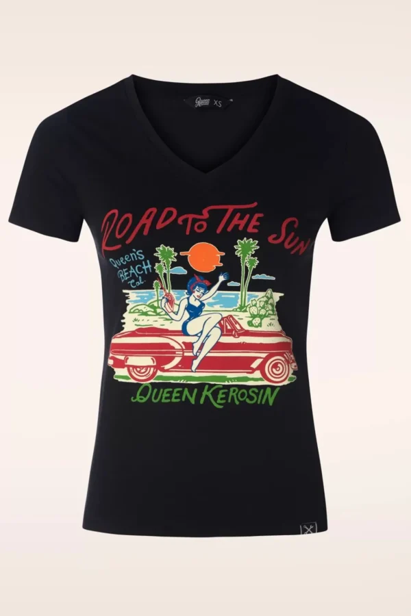 Flash Sale Queen Kerosin Road To The Sun T-Shirt In Zwart