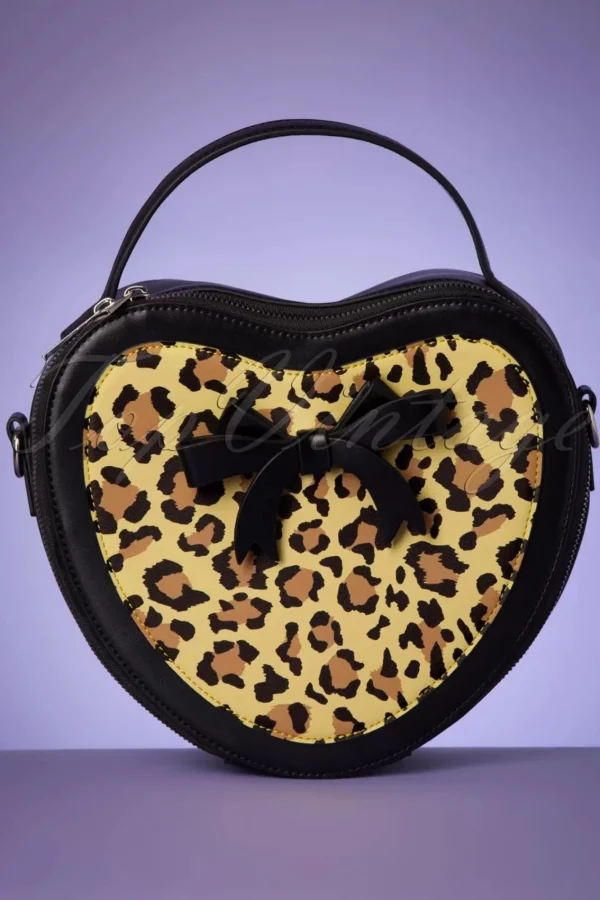 Outlet Banned Retro Rockabilly Heart Handtas In Zwart En Leopard