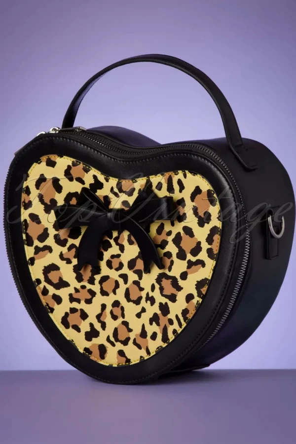 Outlet Banned Retro Rockabilly Heart Handtas In Zwart En Leopard