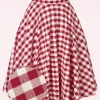 Fashion Banned Retro Row Boat Date Check Swing Rok In Rood