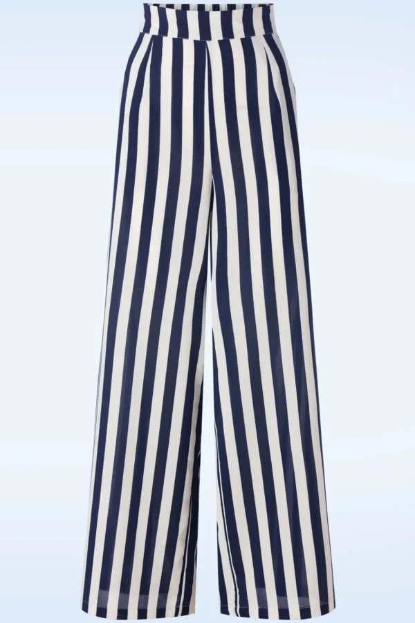 Clearance Banned Retro Sally Stripe Pantalon In Marineblauw