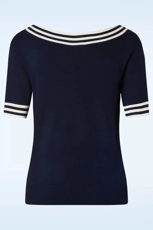 Online Vixen Sally Top Met Korte Mouwen En Gestreepte Halslijn In Marineblauw