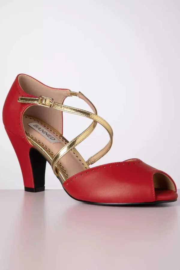 Shop Banned Retro Sassy Dance Peeptoe Pumps In Rood