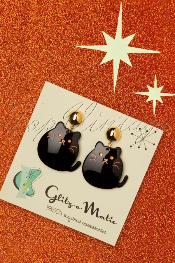 Shop Glitz-o-Matic Schattige Kitty Oorbellen In Zwart En Goud