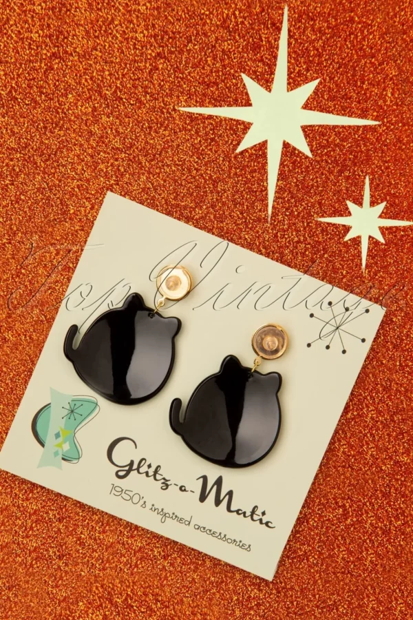 Shop Glitz-o-Matic Schattige Kitty Oorbellen In Zwart En Goud