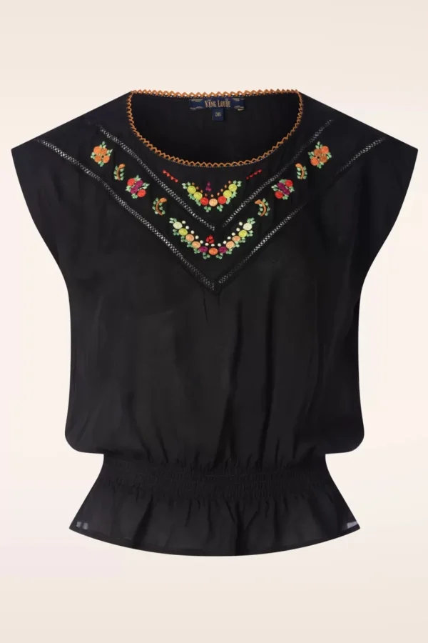 Store King Louie Selly Citrine Embroidery Top In Zwart