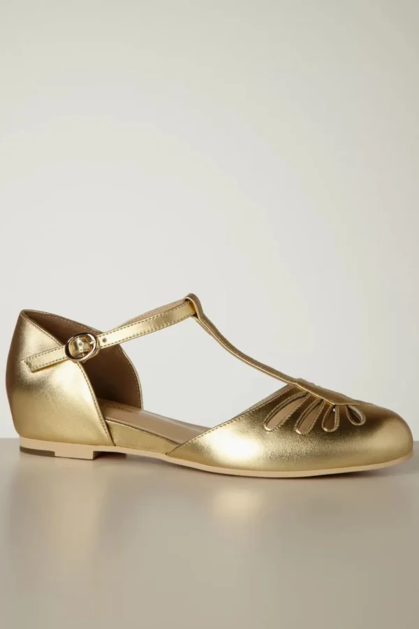 Fashion Charlie Stone Singapore T-Strap Ballerina Flats In Goud