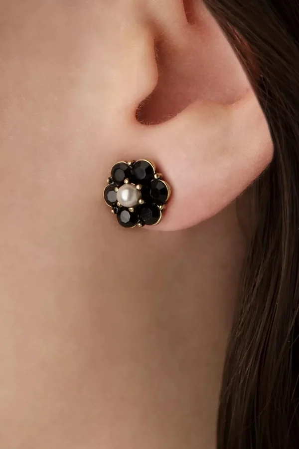 Discount Lovely Small Jet Flower Stud Oorbellen In Zwart