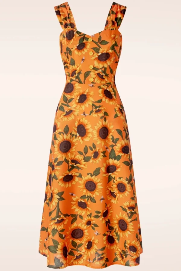 Cheap Vixen Sunflower Print Midi Jurk In Oranje