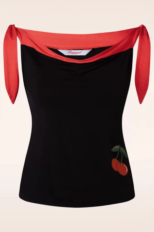 Cheap Banned Retro Sweet Summer Top In Zwart En Rood